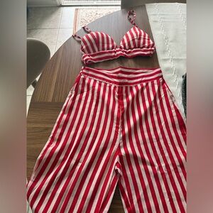 Red and White Striped Two-Piece Set